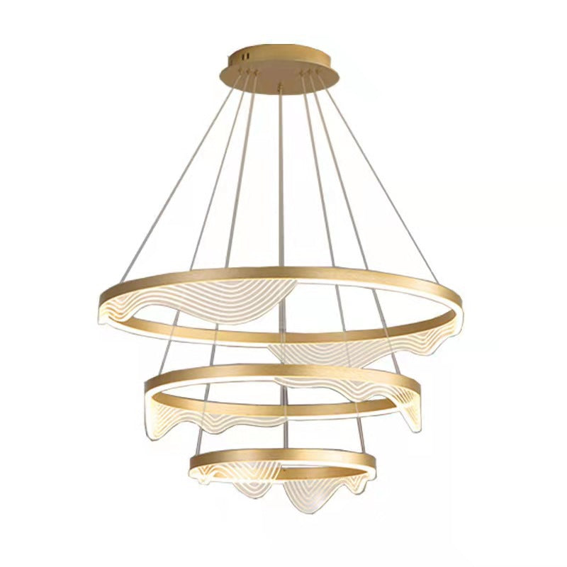 Ultra-modern Round Hanging Chandelier Metal Suspension Lighting with Lace Decoration for Living Room Clearhalo 'Ceiling Lights' 'Chandeliers' 'Modern Chandeliers' 'Modern' Lighting' 2552444