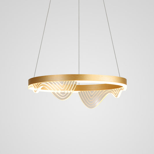 Ultra-modern Round Hanging Chandelier Metal Suspension Lighting with Lace Decoration for Living Room Gold 16" Clearhalo 'Ceiling Lights' 'Chandeliers' 'Modern Chandeliers' 'Modern' Lighting' 2552447