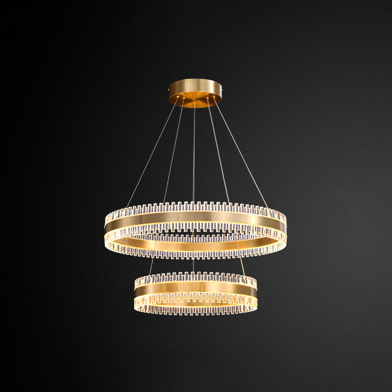 Contemporary Interlace Rings Chandelier Lights Metal Hanging Pendant Light for Living Room Gold 16"+23.5" Clearhalo 'Ceiling Lights' 'Chandeliers' 'Modern Chandeliers' 'Modern' Lighting' 2552452