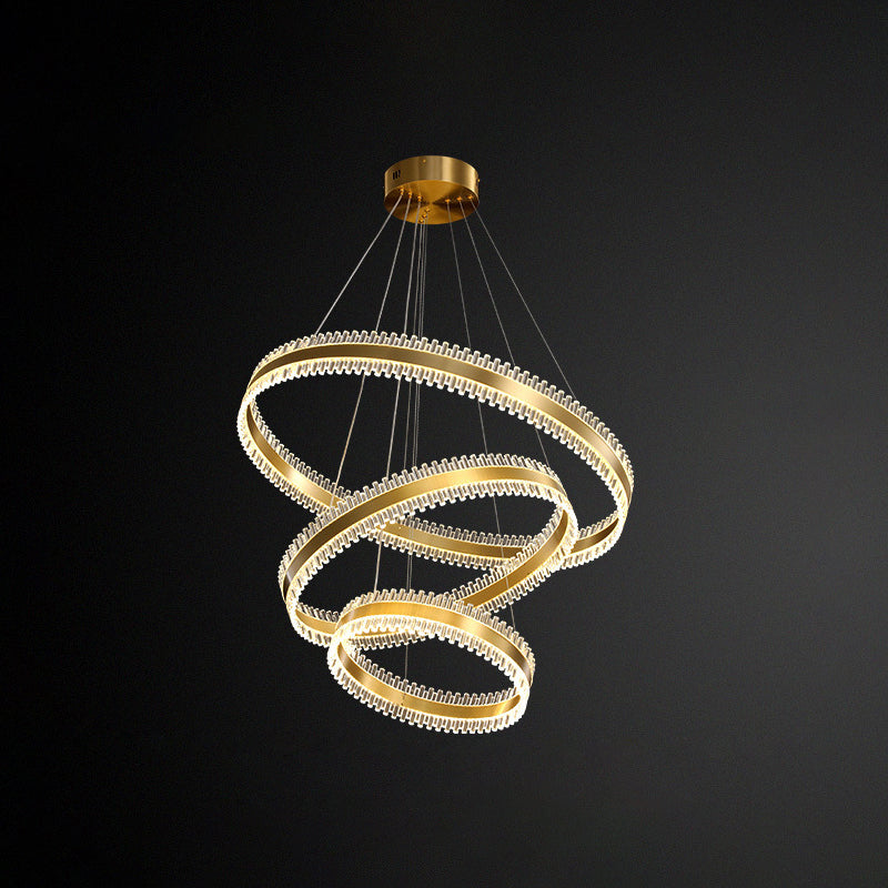 Contemporary Interlace Rings Chandelier Lights Metal Hanging Pendant Light for Living Room Gold 16"+23.5"+31.5" Clearhalo 'Ceiling Lights' 'Chandeliers' 'Modern Chandeliers' 'Modern' Lighting' 2552454
