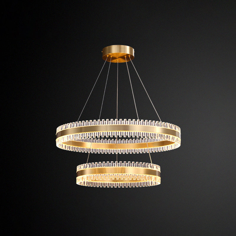 Contemporary Interlace Rings Chandelier Lights Metal Hanging Pendant Light for Living Room Gold 24"+31.5" Clearhalo 'Ceiling Lights' 'Chandeliers' 'Modern Chandeliers' 'Modern' Lighting' 2552456