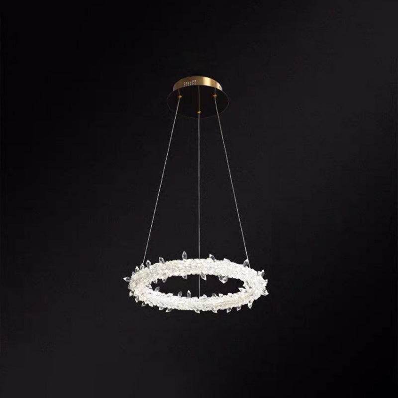 Ultra-modern Circle Chandelier Lamp Crystal Hanging Pendant Lights for Restaurant Clear 12" with Lace Clearhalo 'Ceiling Lights' 'Chandeliers' 'Clear' 'Industrial' 'Modern Chandeliers' 'Modern' 'Tiffany' 'Traditional Chandeliers' Lighting' 2552468