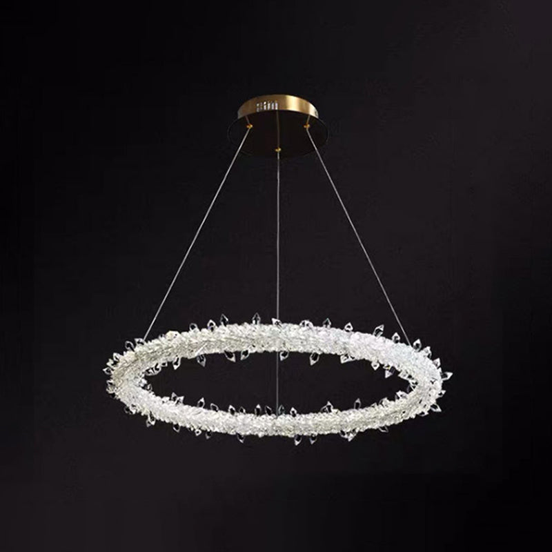 Ultra-modern Circle Chandelier Lamp Crystal Hanging Pendant Lights for Restaurant Clear 19.5" with Lace Clearhalo 'Ceiling Lights' 'Chandeliers' 'Clear' 'Industrial' 'Modern Chandeliers' 'Modern' 'Tiffany' 'Traditional Chandeliers' Lighting' 2552470