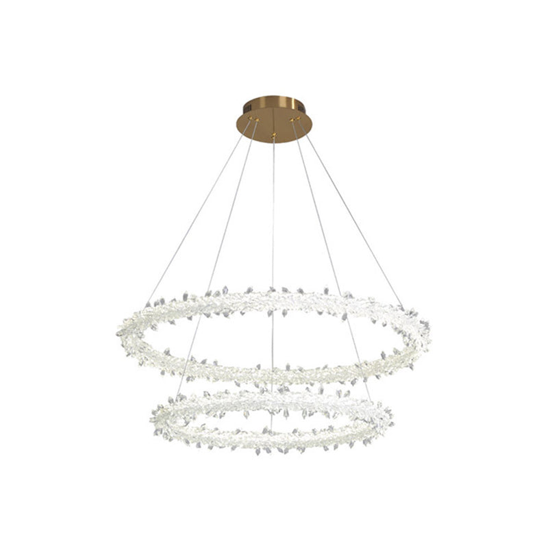 Ultra-modern Circle Chandelier Lamp Crystal Hanging Pendant Lights for Restaurant Clear 16"+23.5" with Lace Clearhalo 'Ceiling Lights' 'Chandeliers' 'Clear' 'Industrial' 'Modern Chandeliers' 'Modern' 'Tiffany' 'Traditional Chandeliers' Lighting' 2552471
