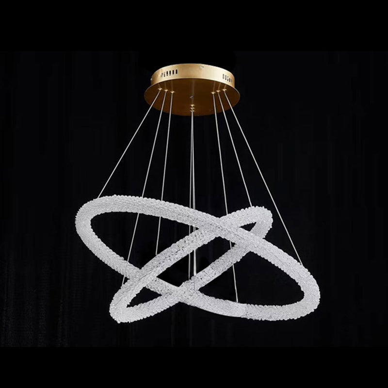 Ultra-modern Circle Chandelier Lamp Crystal Hanging Pendant Lights for Restaurant Clear 16"+23.5" Circline Clearhalo 'Ceiling Lights' 'Chandeliers' 'Clear' 'Industrial' 'Modern Chandeliers' 'Modern' 'Tiffany' 'Traditional Chandeliers' Lighting' 2552474