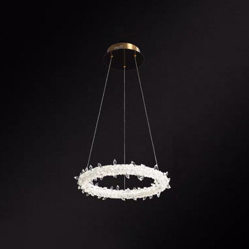 Ultra-modern Circle Chandelier Lamp Crystal Hanging Pendant Lights for Restaurant Clear 16" with Lace Clearhalo 'Ceiling Lights' 'Chandeliers' 'Clear' 'Industrial' 'Modern Chandeliers' 'Modern' 'Tiffany' 'Traditional Chandeliers' Lighting' 2552476