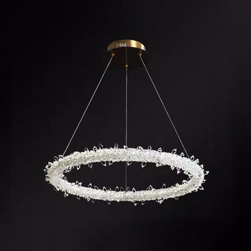 Ultra-modern Circle Chandelier Lamp Crystal Hanging Pendant Lights for Restaurant Clear 23.5" with Lace Clearhalo 'Ceiling Lights' 'Chandeliers' 'Clear' 'Industrial' 'Modern Chandeliers' 'Modern' 'Tiffany' 'Traditional Chandeliers' Lighting' 2552478