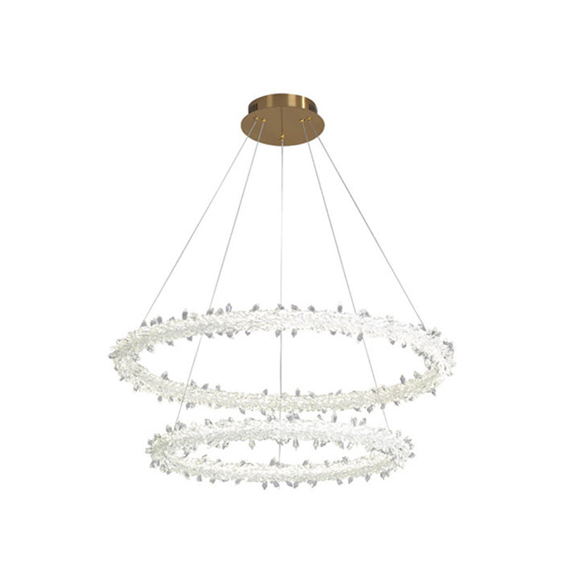 Ultra-modern Circle Chandelier Lamp Crystal Hanging Pendant Lights for Restaurant Clear 24"+31.5" with Lace Clearhalo 'Ceiling Lights' 'Chandeliers' 'Clear' 'Industrial' 'Modern Chandeliers' 'Modern' 'Tiffany' 'Traditional Chandeliers' Lighting' 2552482