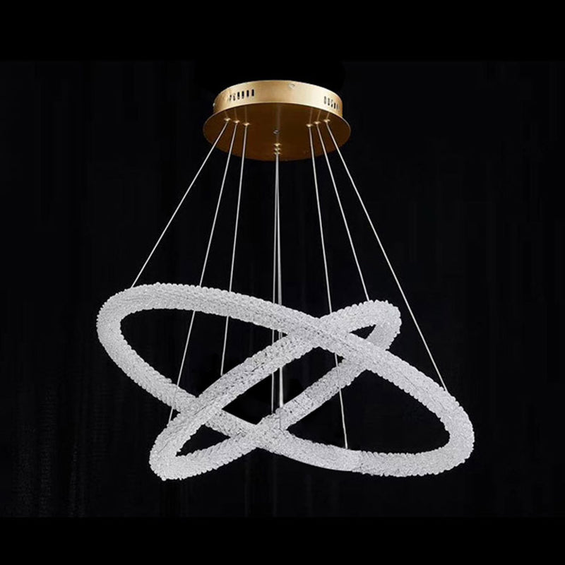 Ultra-modern Circle Chandelier Lamp Crystal Hanging Pendant Lights for Restaurant Clear 24"+31.5" Circline Clearhalo 'Ceiling Lights' 'Chandeliers' 'Clear' 'Industrial' 'Modern Chandeliers' 'Modern' 'Tiffany' 'Traditional Chandeliers' Lighting' 2552484