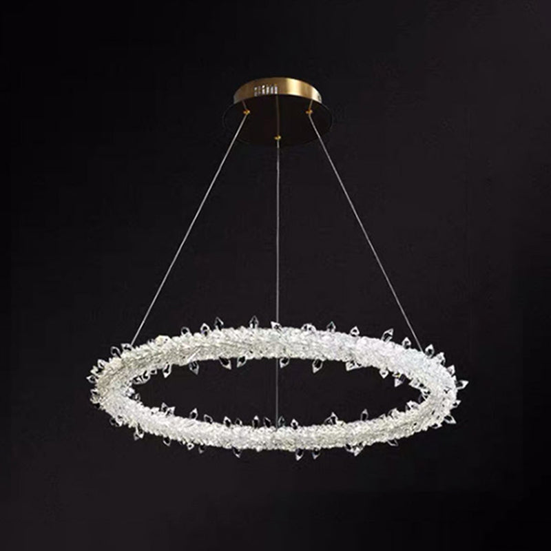 Ultra-modern Circle Chandelier Lamp Crystal Hanging Pendant Lights for Restaurant Clear 31.5" with Lace Clearhalo 'Ceiling Lights' 'Chandeliers' 'Clear' 'Industrial' 'Modern Chandeliers' 'Modern' 'Tiffany' 'Traditional Chandeliers' Lighting' 2552485