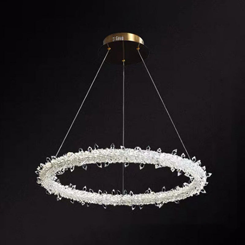 Ultra-modern Circle Chandelier Lamp Crystal Hanging Pendant Lights for Restaurant Clear 39.5" with Lace Clearhalo 'Ceiling Lights' 'Chandeliers' 'Clear' 'Industrial' 'Modern Chandeliers' 'Modern' 'Tiffany' 'Traditional Chandeliers' Lighting' 2552491
