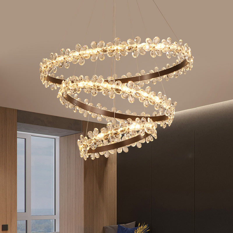 Ultra-modern Circle Hanging Chandelier Clear Crystal Hanging Lamp with Flower Decoration for Restaurant Clearhalo 'Ceiling Lights' 'Chandeliers' 'Clear' 'Industrial' 'Modern Chandeliers' 'Modern' 'Tiffany' 'Traditional Chandeliers' Lighting' 2552496