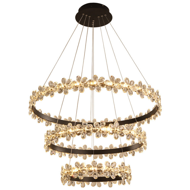 Ultra-modern Circle Hanging Chandelier Clear Crystal Hanging Lamp with Flower Decoration for Restaurant Clearhalo 'Ceiling Lights' 'Chandeliers' 'Clear' 'Industrial' 'Modern Chandeliers' 'Modern' 'Tiffany' 'Traditional Chandeliers' Lighting' 2552504