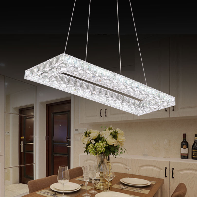 Modern Rectangle Pendant Chandelier Faceted Crystal Panels Hanging Lights for Restaurant Clearhalo 'Ceiling Lights' 'Chandeliers' 'Clear' 'Industrial' 'Modern Chandeliers' 'Modern' 'Tiffany' 'Traditional Chandeliers' Lighting' 2552506