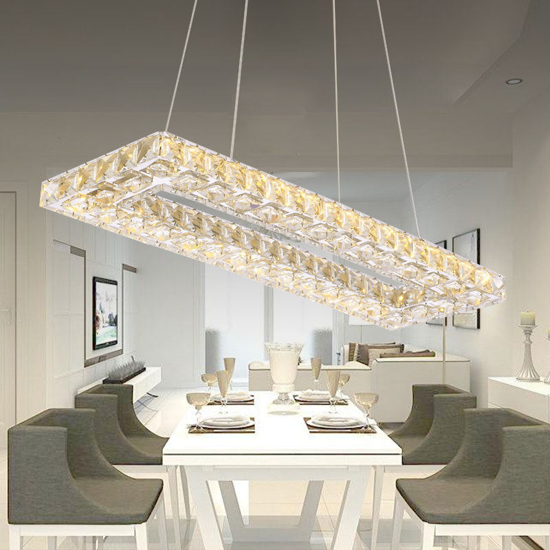 Modern Rectangle Pendant Chandelier Faceted Crystal Panels Hanging Lights for Restaurant Clearhalo 'Ceiling Lights' 'Chandeliers' 'Clear' 'Industrial' 'Modern Chandeliers' 'Modern' 'Tiffany' 'Traditional Chandeliers' Lighting' 2552507