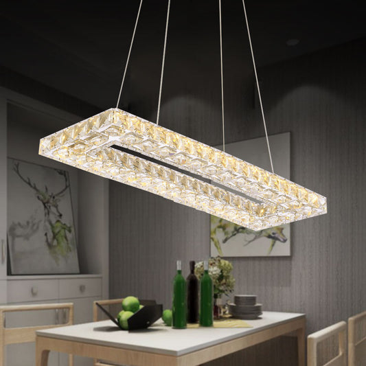 Modern Rectangle Pendant Chandelier Faceted Crystal Panels Hanging Lights for Restaurant Clearhalo 'Ceiling Lights' 'Chandeliers' 'Clear' 'Industrial' 'Modern Chandeliers' 'Modern' 'Tiffany' 'Traditional Chandeliers' Lighting' 2552508