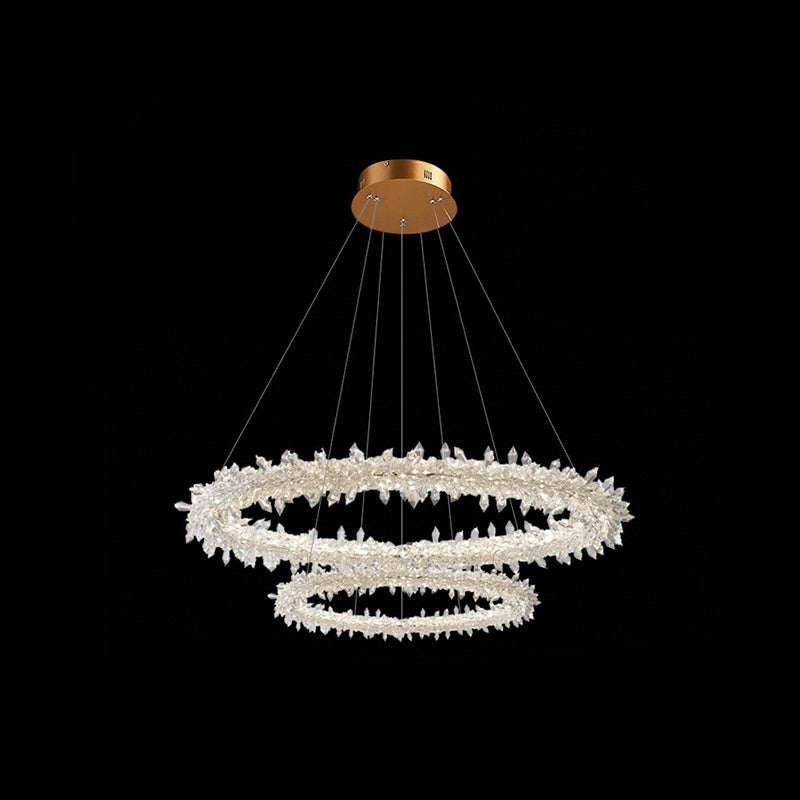 Modern Flower Ring Chandelier Light Fixtures Crystal Hanging Light Kit for Living Room Clear 12"+19.5" Clearhalo 'Ceiling Lights' 'Chandeliers' 'Clear' 'Industrial' 'Modern Chandeliers' 'Modern' 'Tiffany' 'Traditional Chandeliers' Lighting' 2552511