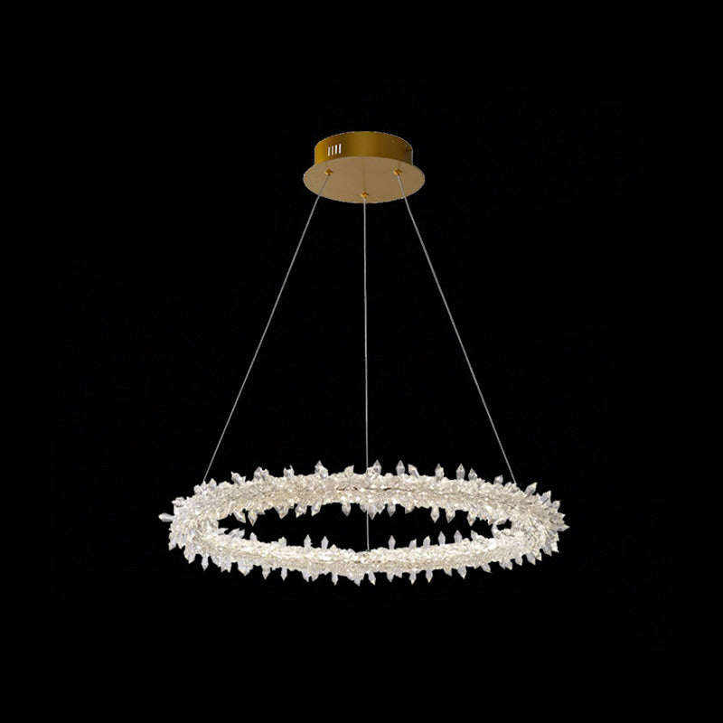 Modern Flower Ring Chandelier Light Fixtures Crystal Hanging Light Kit for Living Room Clear 16" Clearhalo 'Ceiling Lights' 'Chandeliers' 'Clear' 'Industrial' 'Modern Chandeliers' 'Modern' 'Tiffany' 'Traditional Chandeliers' Lighting' 2552512