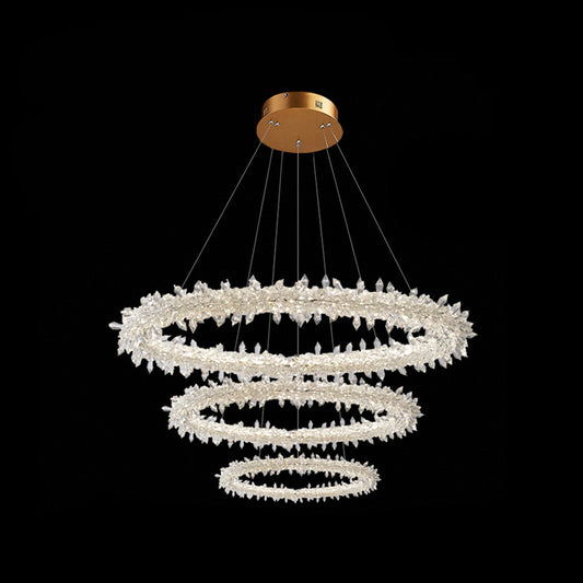 Modern Flower Ring Chandelier Light Fixtures Crystal Hanging Light Kit for Living Room Clear 12"+19.5"+27.5" Clearhalo 'Ceiling Lights' 'Chandeliers' 'Clear' 'Industrial' 'Modern Chandeliers' 'Modern' 'Tiffany' 'Traditional Chandeliers' Lighting' 2552514