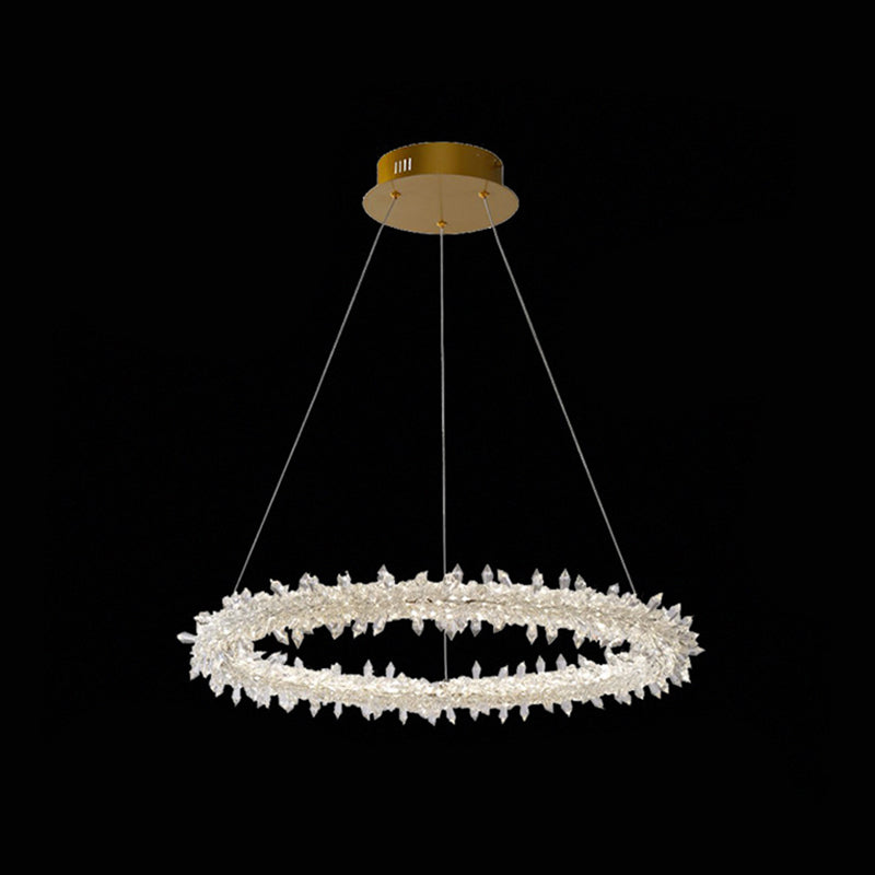 Modern Flower Ring Chandelier Light Fixtures Crystal Hanging Light Kit for Living Room Clear 23.5" Clearhalo 'Ceiling Lights' 'Chandeliers' 'Clear' 'Industrial' 'Modern Chandeliers' 'Modern' 'Tiffany' 'Traditional Chandeliers' Lighting' 2552516