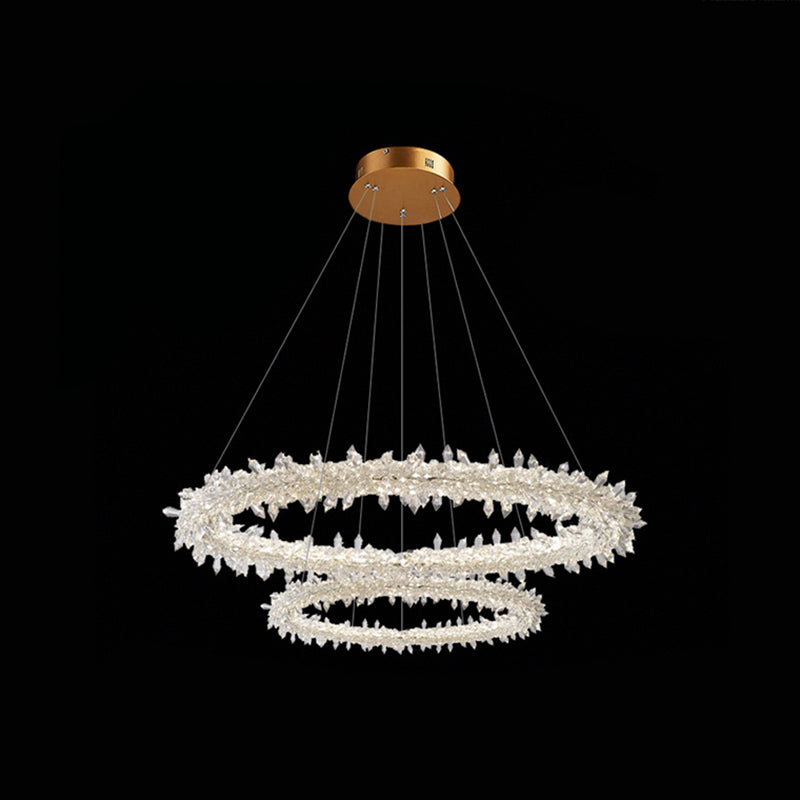 Modern Flower Ring Chandelier Light Fixtures Crystal Hanging Light Kit for Living Room Clear 16"+23.5" Clearhalo 'Ceiling Lights' 'Chandeliers' 'Clear' 'Industrial' 'Modern Chandeliers' 'Modern' 'Tiffany' 'Traditional Chandeliers' Lighting' 2552518