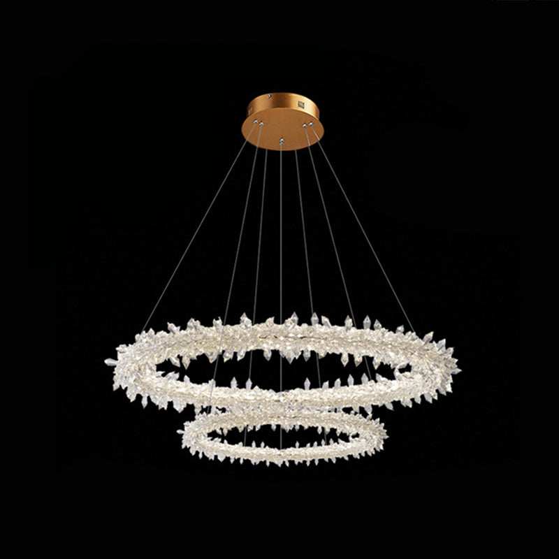 Modern Flower Ring Chandelier Light Fixtures Crystal Hanging Light Kit for Living Room Clear 19.5"+27.5" Clearhalo 'Ceiling Lights' 'Chandeliers' 'Clear' 'Industrial' 'Modern Chandeliers' 'Modern' 'Tiffany' 'Traditional Chandeliers' Lighting' 2552520