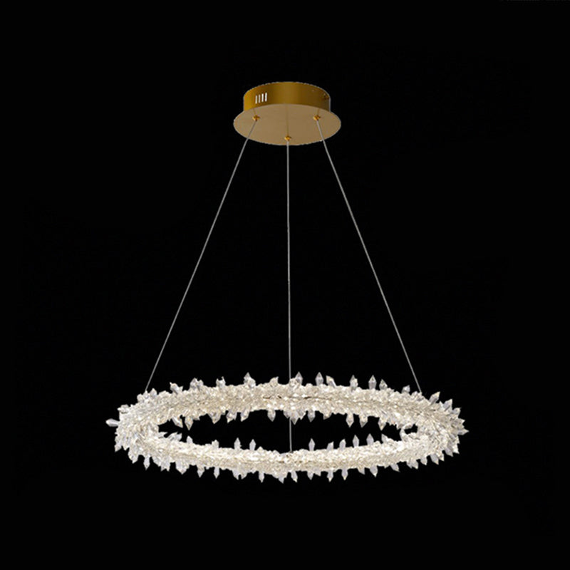 Modern Flower Ring Chandelier Light Fixtures Crystal Hanging Light Kit for Living Room Clear 31.5" Clearhalo 'Ceiling Lights' 'Chandeliers' 'Clear' 'Industrial' 'Modern Chandeliers' 'Modern' 'Tiffany' 'Traditional Chandeliers' Lighting' 2552522