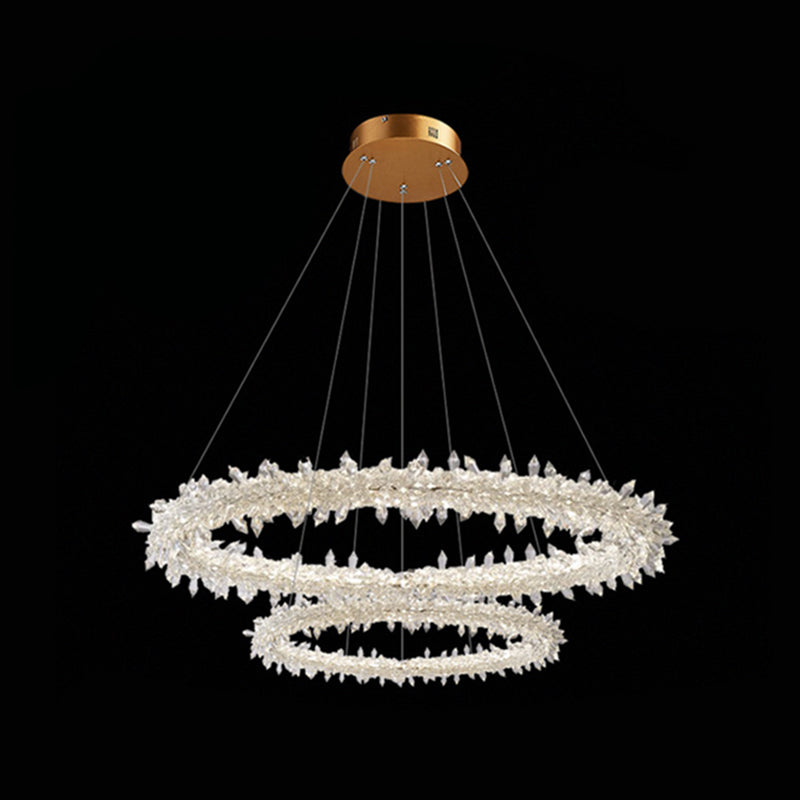Modern Flower Ring Chandelier Light Fixtures Crystal Hanging Light Kit for Living Room Clear 24"+31.5" Clearhalo 'Ceiling Lights' 'Chandeliers' 'Clear' 'Industrial' 'Modern Chandeliers' 'Modern' 'Tiffany' 'Traditional Chandeliers' Lighting' 2552524