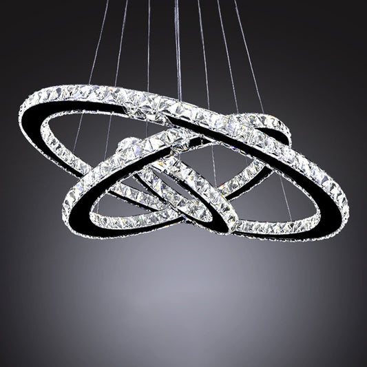 Contemporary Interlace Rings Chandelier Pendant Light Stainless Steel Hanging Light Fixtures for Bedroom Clear 8"+16"+23.5" Clearhalo 'Ceiling Lights' 'Chandeliers' 'Clear' 'Industrial' 'Modern Chandeliers' 'Modern' 'Tiffany' 'Traditional Chandeliers' Lighting' 2552531