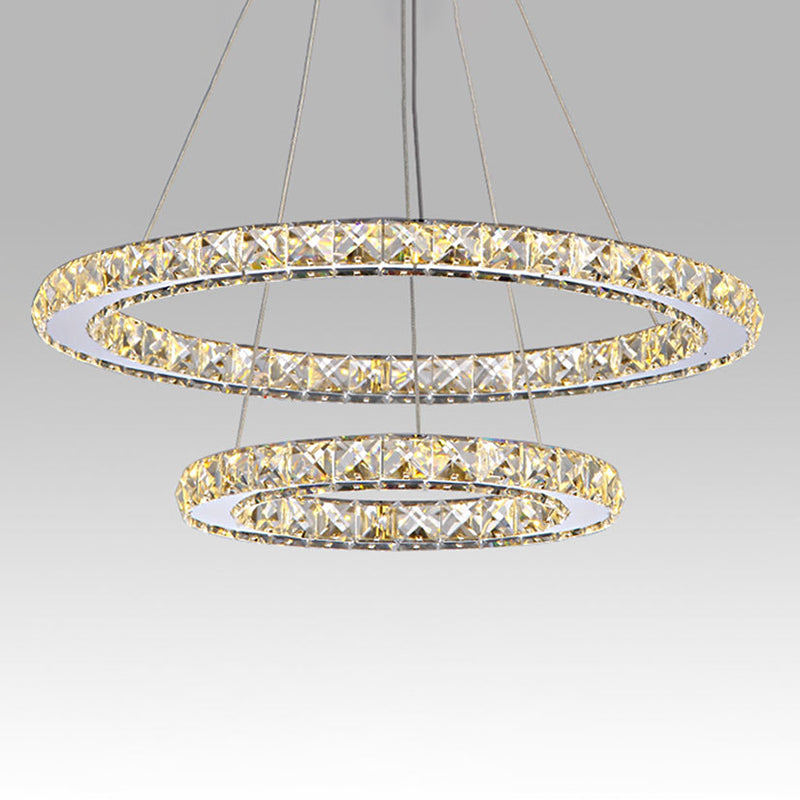 Contemporary Interlace Rings Chandelier Pendant Light Stainless Steel Hanging Light Fixtures for Bedroom Clear 12"+19.5" Clearhalo 'Ceiling Lights' 'Chandeliers' 'Clear' 'Industrial' 'Modern Chandeliers' 'Modern' 'Tiffany' 'Traditional Chandeliers' Lighting' 2552533