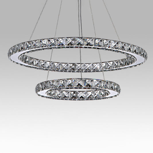 Contemporary Interlace Rings Chandelier Pendant Light Stainless Steel Hanging Light Fixtures for Bedroom Clear 8"+16" Clearhalo 'Ceiling Lights' 'Chandeliers' 'Clear' 'Industrial' 'Modern Chandeliers' 'Modern' 'Tiffany' 'Traditional Chandeliers' Lighting' 2552534