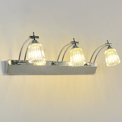 Conic Bathroom Vanity Light Clear Fluted Crystal 3 Heads Contemporary Style Wall Sconce Lamp in Silver, Warm/White Light Silver Clearhalo 'Modern wall lights' 'Modern' 'Vanity Lights' 'Wall Lights' Lighting' 255254