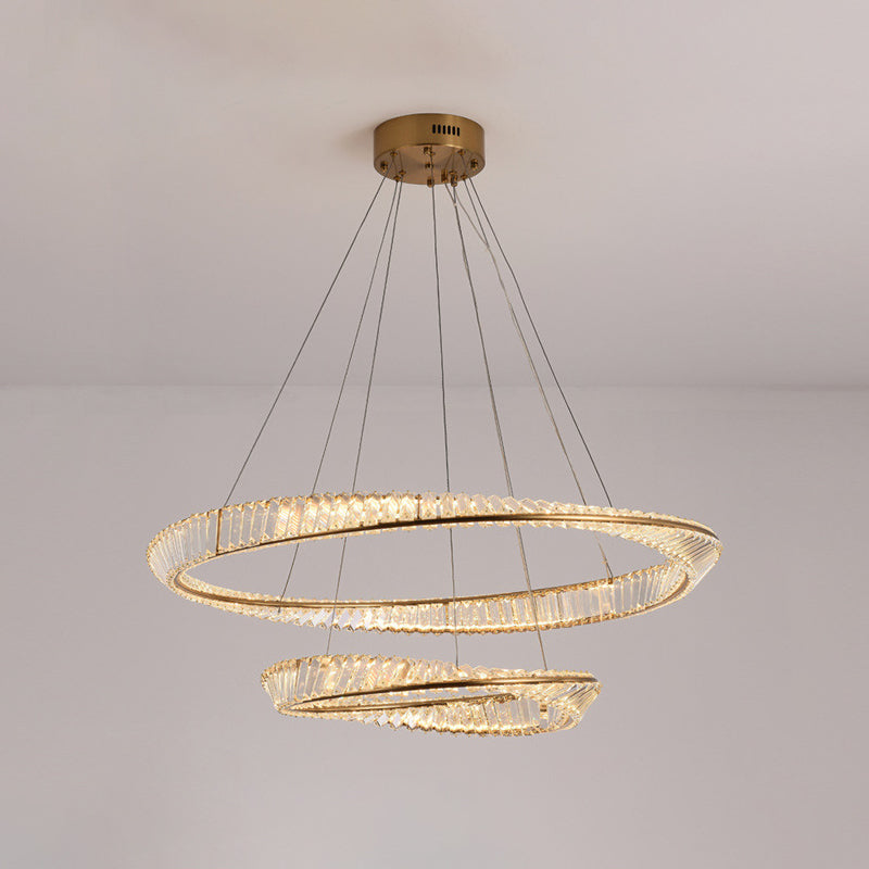 Contemporary Wave Chandelier Lighting Fixtures Crystal Pendant Ceiling Lights for Living Room Gold 24"+39" Clearhalo 'Ceiling Lights' 'Chandeliers' 'Modern Chandeliers' 'Modern' Lighting' 2552540