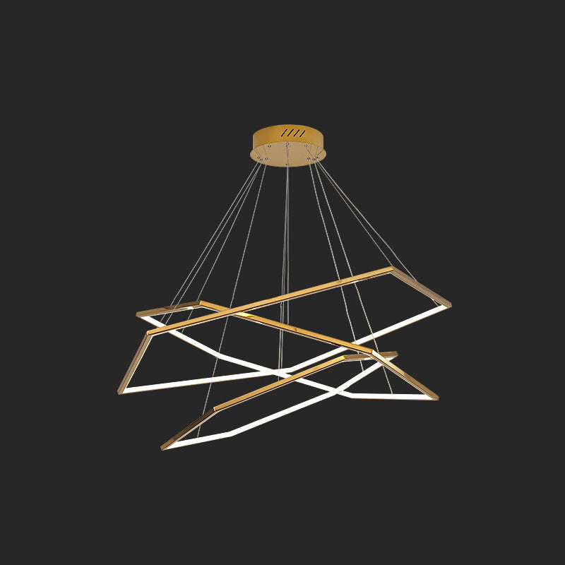 Ultra-modern Geometric Chandelier Metallic Suspended Lighting Fixture for Living Room Gold 8"+16"+23.5" Clearhalo 'Ceiling Lights' 'Chandeliers' 'Modern Chandeliers' 'Modern' Lighting' 2552635