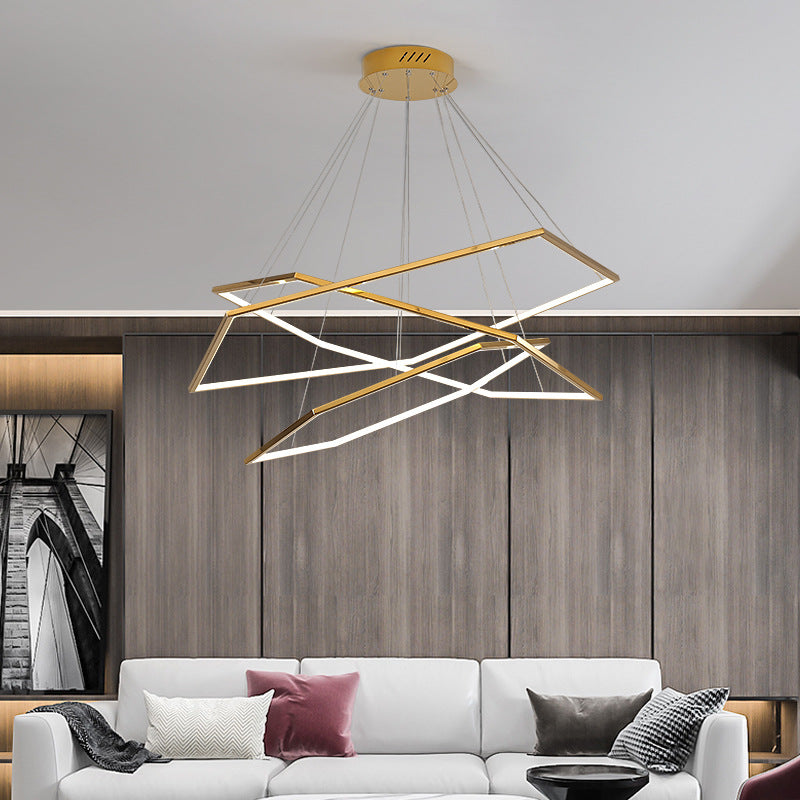 Ultra-modern Geometric Chandelier Metallic Suspended Lighting Fixture for Living Room Clearhalo 'Ceiling Lights' 'Chandeliers' 'Modern Chandeliers' 'Modern' Lighting' 2552637
