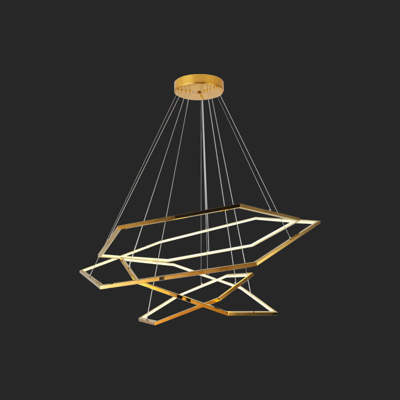 Ultra-modern Geometric Chandelier Metallic Suspended Lighting Fixture for Living Room Gold 8"+16"+23.5"+31.5" Clearhalo 'Ceiling Lights' 'Chandeliers' 'Modern Chandeliers' 'Modern' Lighting' 2552638