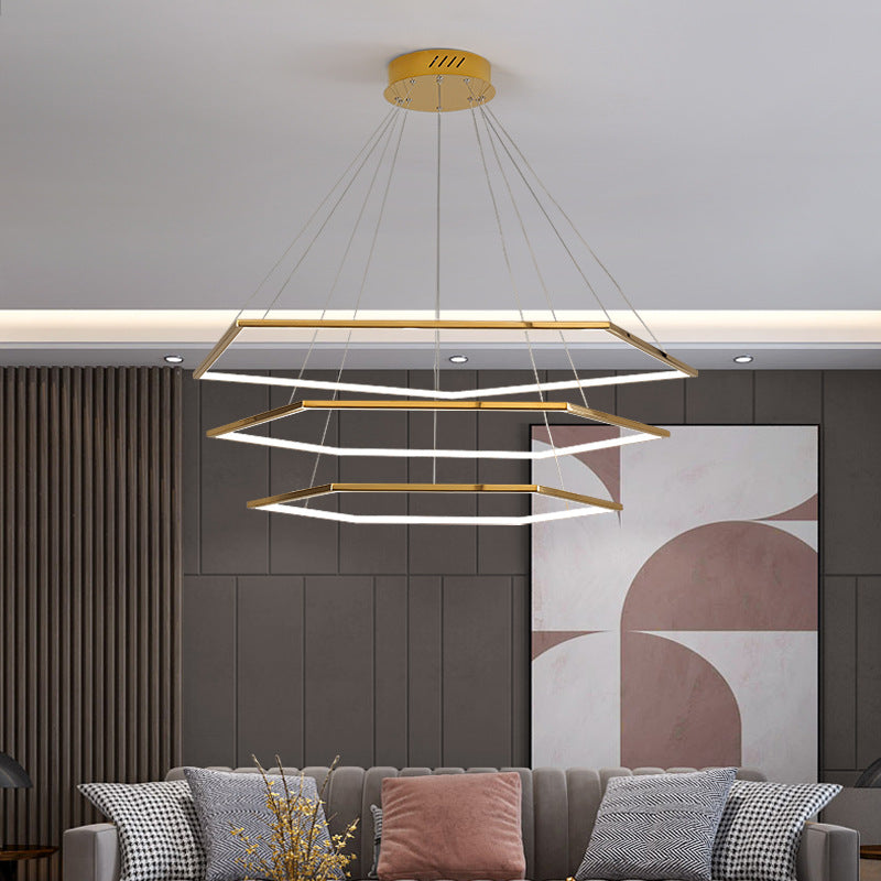 Ultra-modern Geometric Chandelier Metallic Suspended Lighting Fixture for Living Room Clearhalo 'Ceiling Lights' 'Chandeliers' 'Modern Chandeliers' 'Modern' Lighting' 2552639