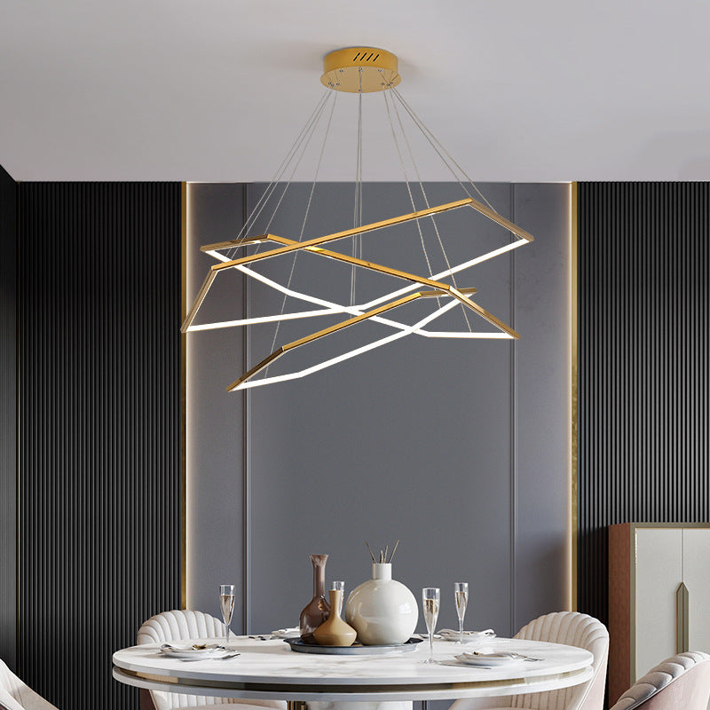 Ultra-modern Geometric Chandelier Metallic Suspended Lighting Fixture for Living Room Clearhalo 'Ceiling Lights' 'Chandeliers' 'Modern Chandeliers' 'Modern' Lighting' 2552640