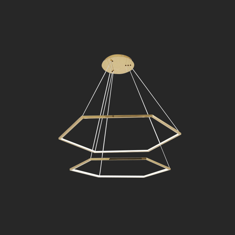 Ultra-modern Geometric Chandelier Metallic Suspended Lighting Fixture for Living Room Gold 8"+16" Clearhalo 'Ceiling Lights' 'Chandeliers' 'Modern Chandeliers' 'Modern' Lighting' 2552641