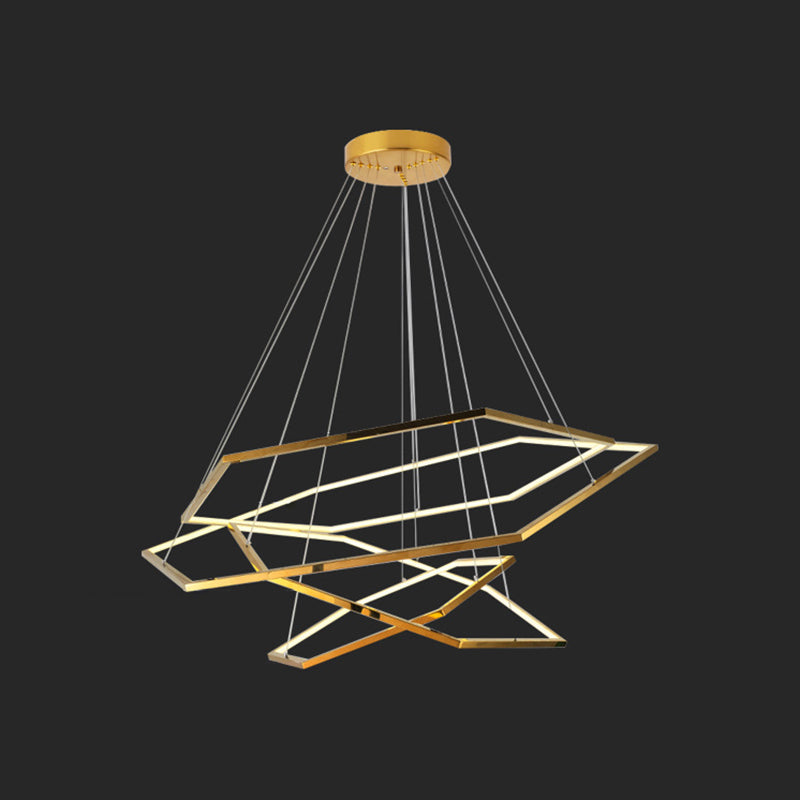 Ultra-modern Geometric Chandelier Metallic Suspended Lighting Fixture for Living Room Gold 16"+23.5"+31.5"+39" Clearhalo 'Ceiling Lights' 'Chandeliers' 'Modern Chandeliers' 'Modern' Lighting' 2552643