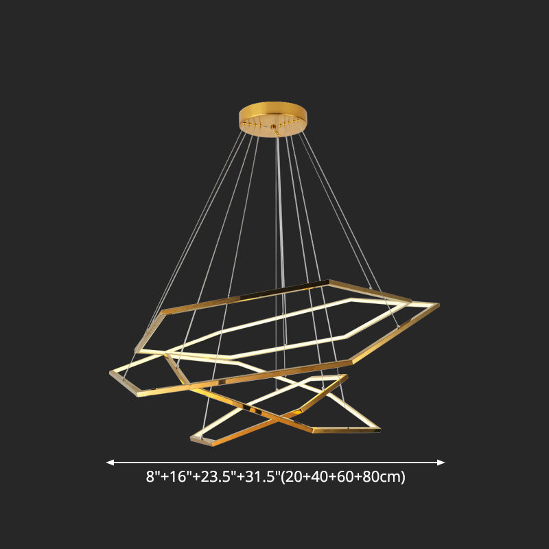 Ultra-modern Geometric Chandelier Metallic Suspended Lighting Fixture for Living Room Clearhalo 'Ceiling Lights' 'Chandeliers' 'Modern Chandeliers' 'Modern' Lighting' 2552648