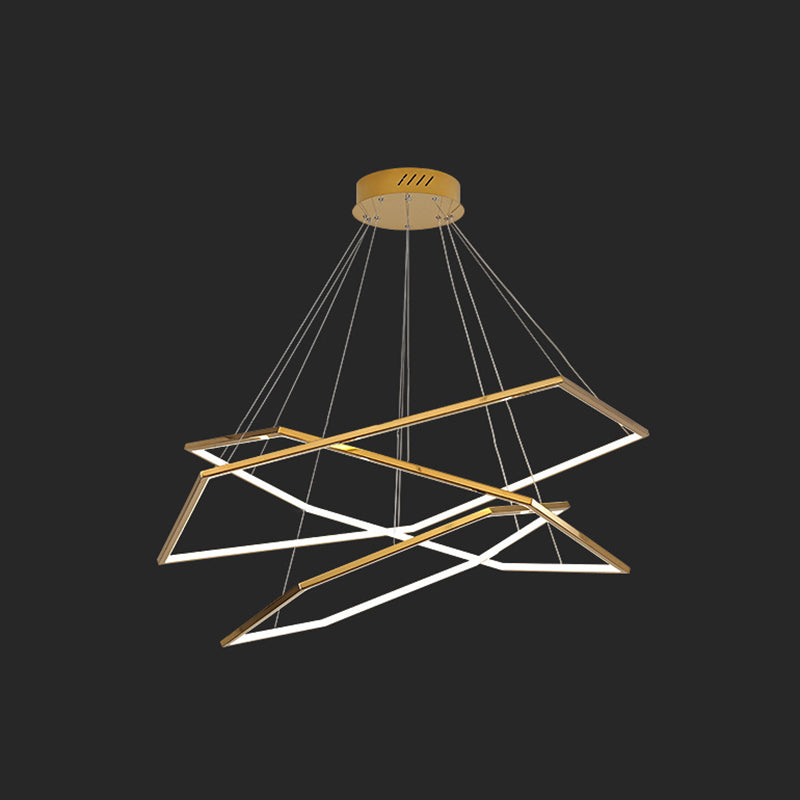 Ultra-modern Geometric Chandelier Metallic Suspended Lighting Fixture for Living Room Gold 16"+23.5"+31.5" Clearhalo 'Ceiling Lights' 'Chandeliers' 'Modern Chandeliers' 'Modern' Lighting' 2552654