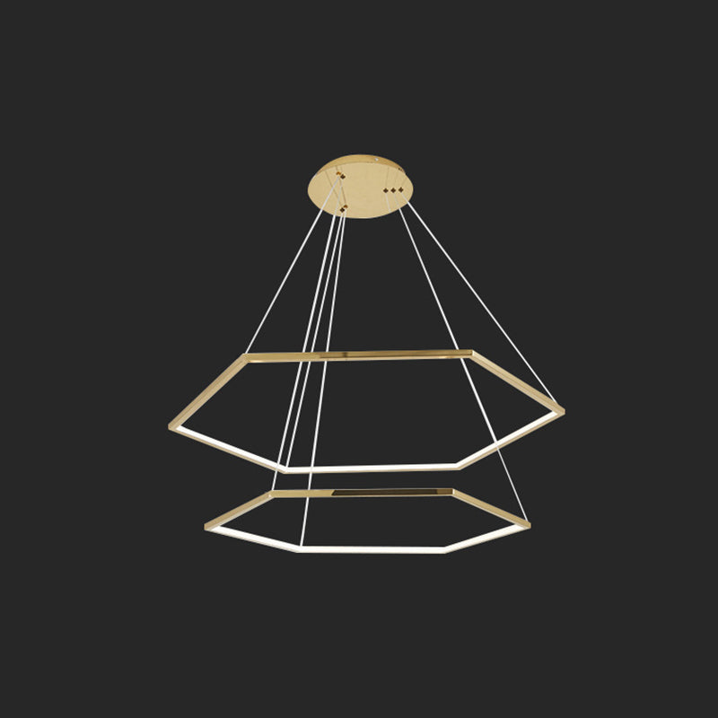 Ultra-modern Geometric Chandelier Metallic Suspended Lighting Fixture for Living Room Gold 16"+23.5" Clearhalo 'Ceiling Lights' 'Chandeliers' 'Modern Chandeliers' 'Modern' Lighting' 2552656