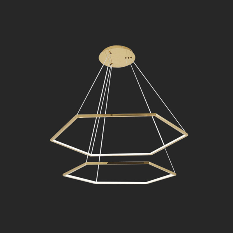 Ultra-modern Geometric Chandelier Metallic Suspended Lighting Fixture for Living Room Gold 24"+31.5" Clearhalo 'Ceiling Lights' 'Chandeliers' 'Modern Chandeliers' 'Modern' Lighting' 2552658
