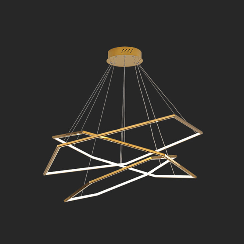 Ultra-modern Geometric Chandelier Metallic Suspended Lighting Fixture for Living Room Gold 23.5"+31.5"+39" Clearhalo 'Ceiling Lights' 'Chandeliers' 'Modern Chandeliers' 'Modern' Lighting' 2552660