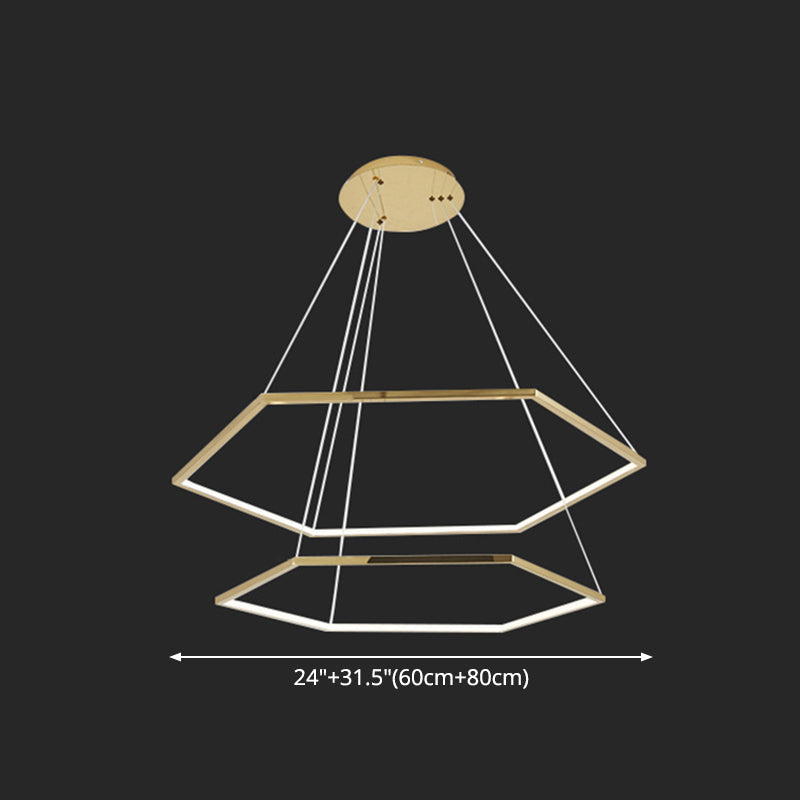 Ultra-modern Geometric Chandelier Metallic Suspended Lighting Fixture for Living Room Clearhalo 'Ceiling Lights' 'Chandeliers' 'Modern Chandeliers' 'Modern' Lighting' 2552666
