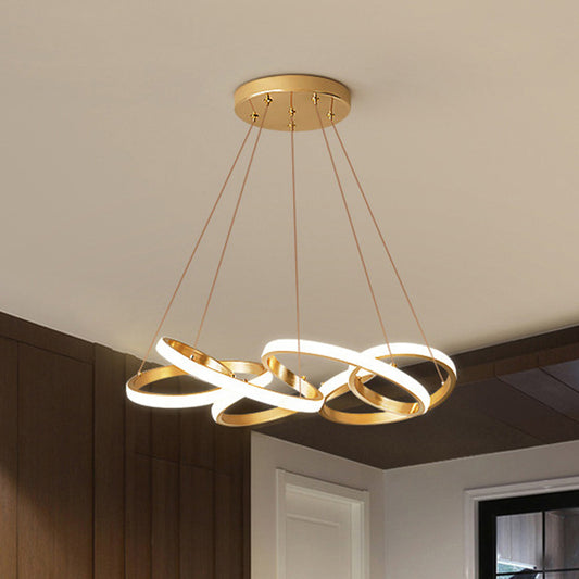 Modern Twisted Chandelier Lights Metal Suspension Light for Restaurant with Hanging Cord Gold 25.5" Clearhalo 'Ceiling Lights' 'Chandeliers' 'Modern Chandeliers' 'Modern' Lighting' 2552671