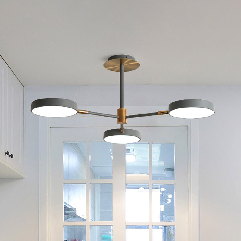 Nordic Style Round Chandelier Light Metallic Hanging Pendant Lights for Living Room 3 Grey Clearhalo 'Ceiling Lights' 'Chandeliers' 'Modern Chandeliers' 'Modern' Lighting' 2552698