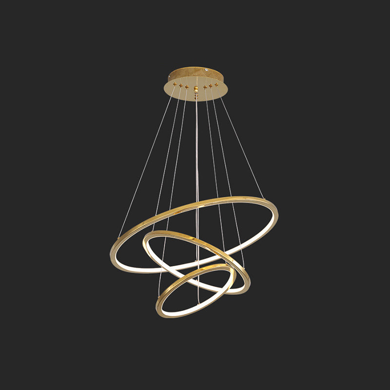 Contemporary Orbicular Chandelier Lamp Metallic Simplicity Hanging Lamp Kit for Living Room Gold 8"+16"+23.5" Clearhalo 'Ceiling Lights' 'Chandeliers' 'Modern Chandeliers' 'Modern' Lighting' 2552703