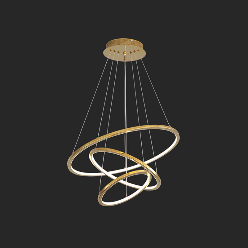 Contemporary Orbicular Chandelier Lamp Metallic Simplicity Hanging Lamp Kit for Living Room Gold 16"+23.5"+31.5" Clearhalo 'Ceiling Lights' 'Chandeliers' 'Modern Chandeliers' 'Modern' Lighting' 2552704